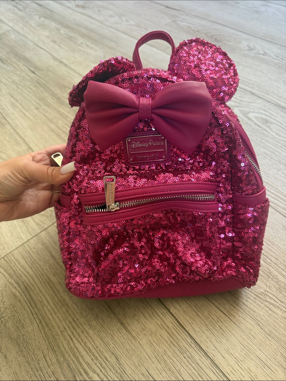 Loungefly Hot Pink Sequin Minnie Ear Mini Backpack with Bow
